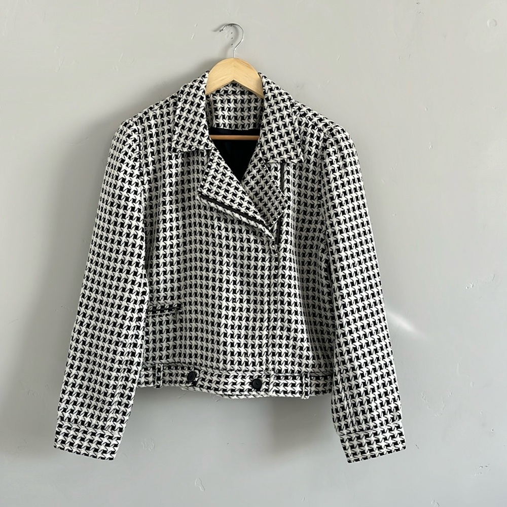 Black & White Cropped Moto Style Jacket